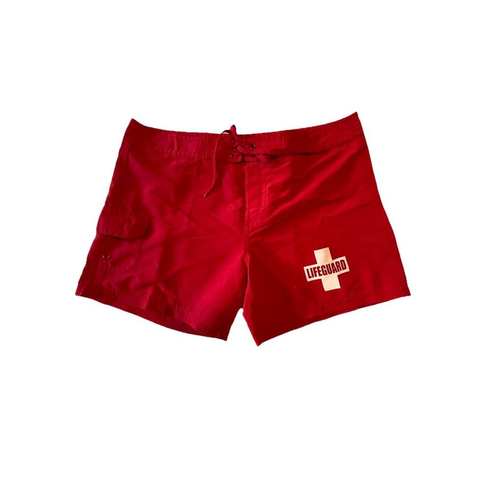 Women's Sz 6 Board Swim Shorts "Lifeguard", 4.5" Length‎ Red